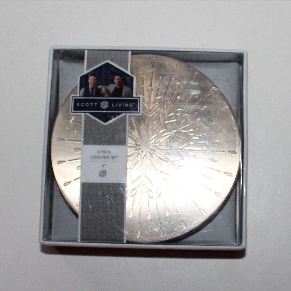 Scott Living 4 Coasters set stainless steel silver round Drew Jonathan brothers